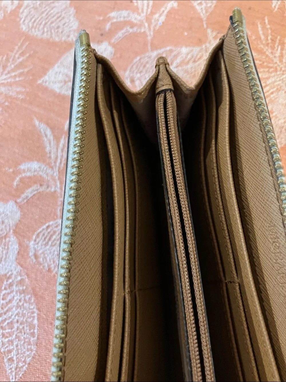 Michael Kors Cream Signature Zip-Around Wallet with Gold Logo